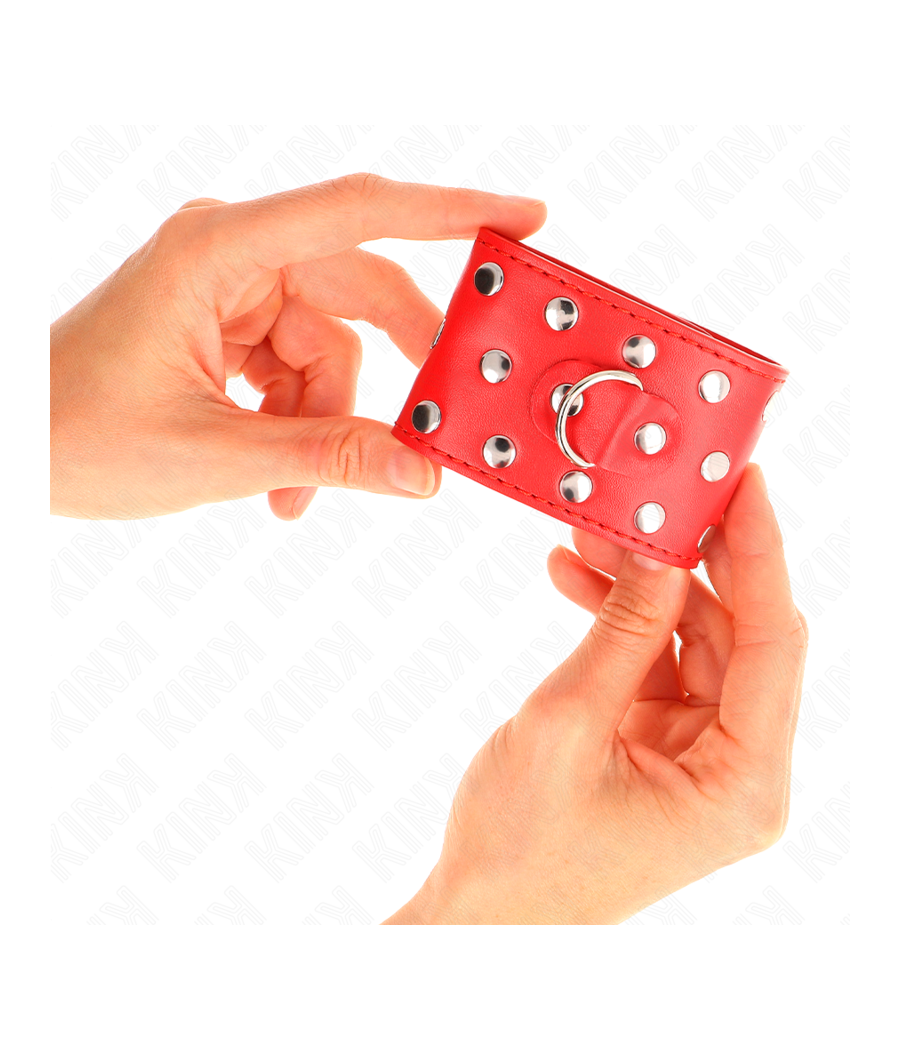 KINK - MUÑEQUERAS CON CIERRE A PRESIÓN LLENO DE TACHUELAS AJUSTABLE ROJO 19-24 CM X 5.5 CM