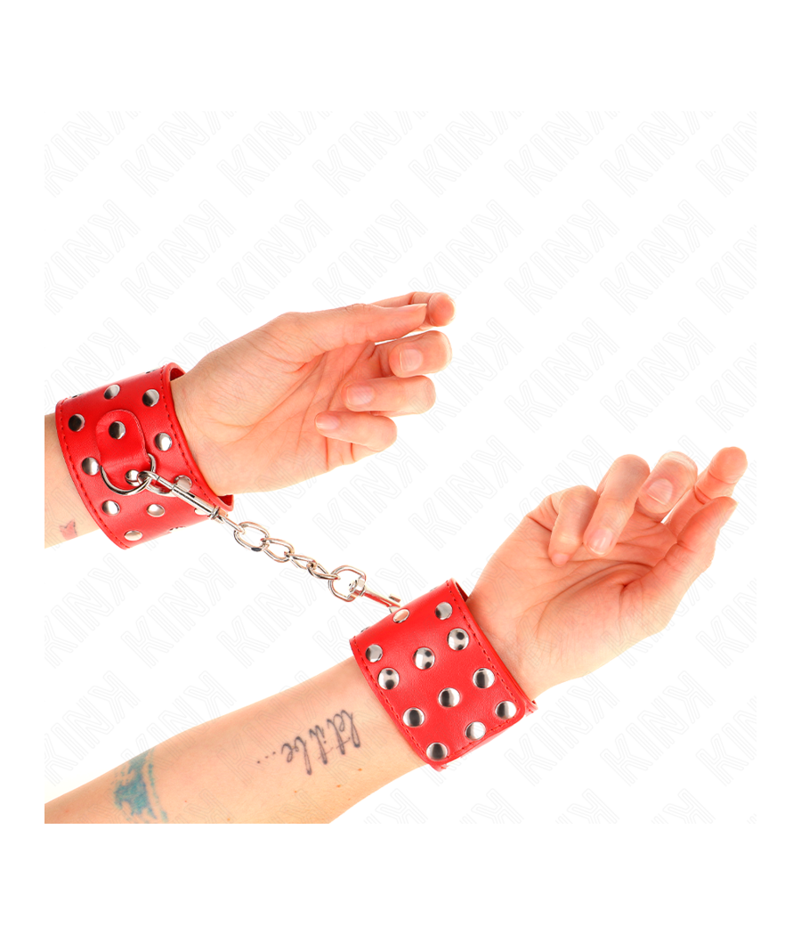 KINK - WRIST RESTRAINTS WITH SNAP FASTEN FULL OF RIVETS RED ADJUSTABLE 19-24 CM X 5.5 CM