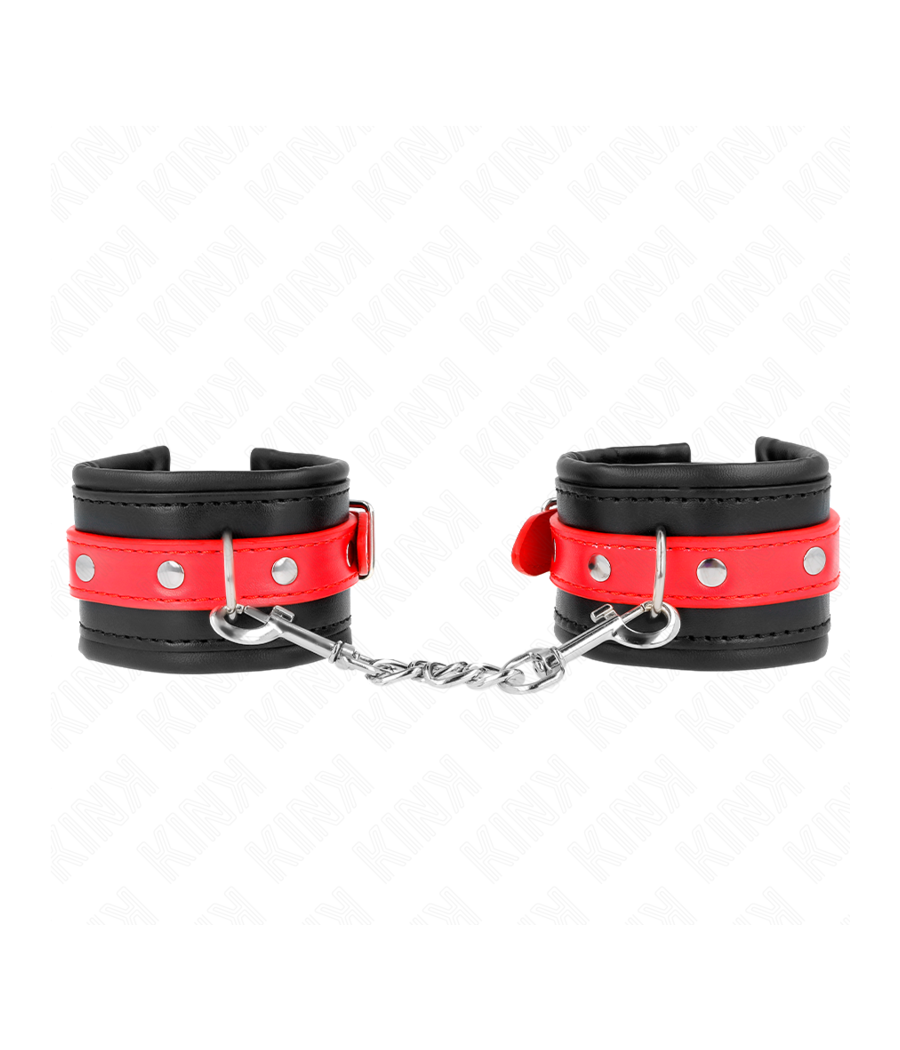 KINK - MUÑEQUERAS NEGRO CON CORREA ROJO AJUSTABLE 17-28 CM X 6 CM