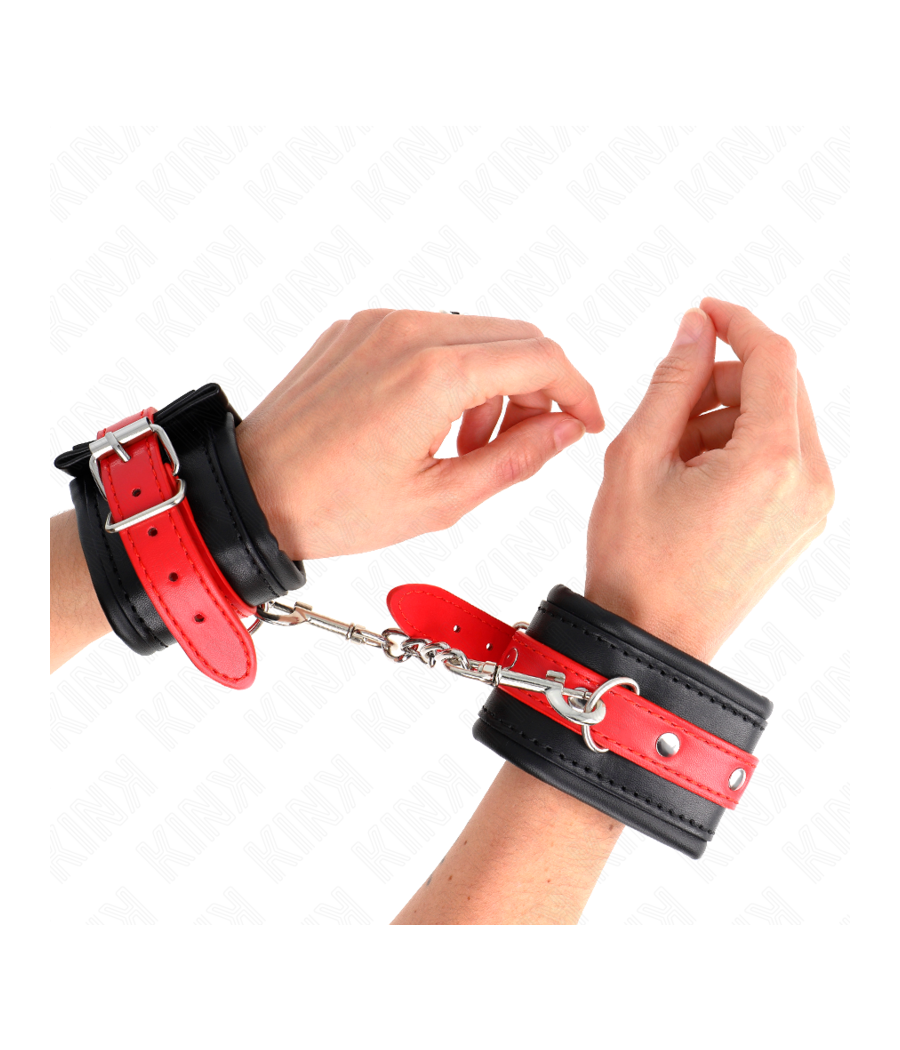 KINK - HANDGELENKFESSELN SCHWARZ MIT ROTEM GÜRTEL VERSTELLBAR 17-28 CM X 6 CM