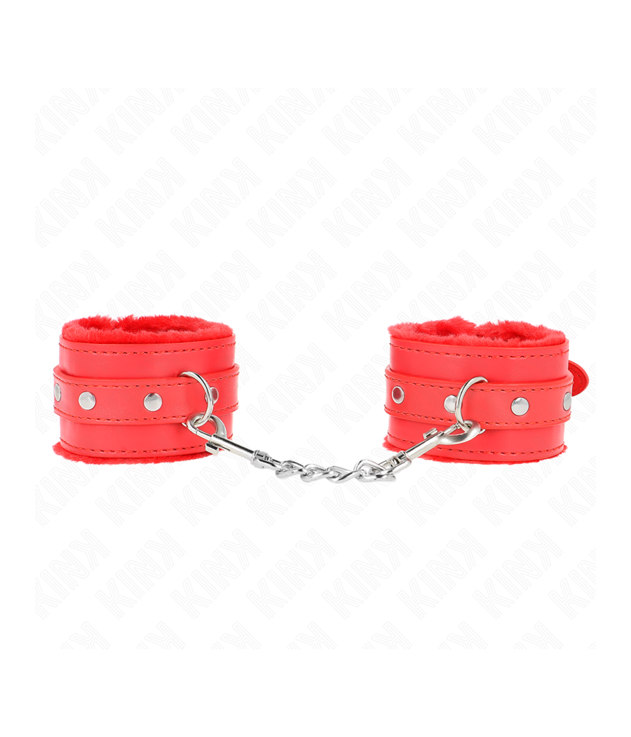 KINK - APPUI-POIGNETS DOUBLÉS DE FOURRURE PREMIUM ROUGE AVEC CEINTURE ROUGE RÉGLABLE 17-29 CM X 6 CM