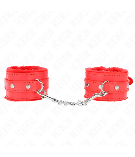 KINK - PREMIUM FUR LINED WRIST RESTRAINTS RED WITH RED BELT ADJUSTABLE 17-29 CM X 6 CM