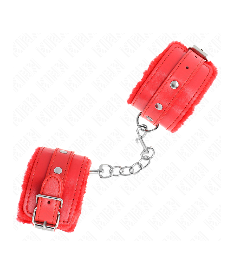 KINK - PREMIUM FUR LINED WRIST RESTRAINTS RED WITH RED BELT ADJUSTABLE 17-29 CM X 6 CM