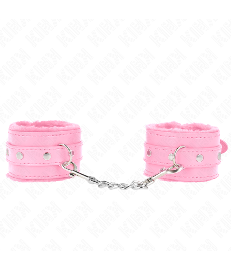 KINK - PREMIUM PELZGEFÜTTERTE HANDGELENKFESSELN ROSA MIT ROSA GÜRTEL VERSTELLBAR 17-29 CM X 6 CM