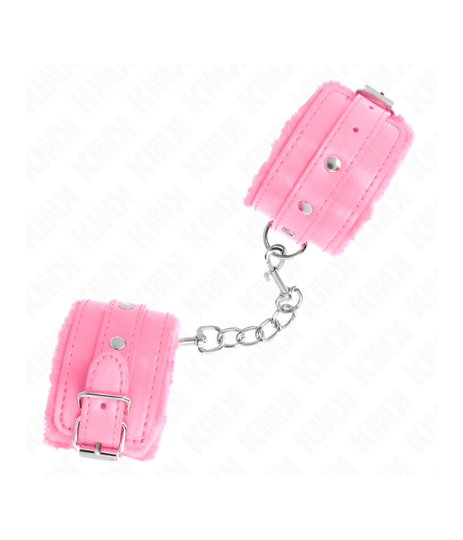 KINK - PREMIUM PELZGEFÜTTERTE HANDGELENKFESSELN ROSA MIT ROSA GÜRTEL VERSTELLBAR 17-29 CM X 6 CM