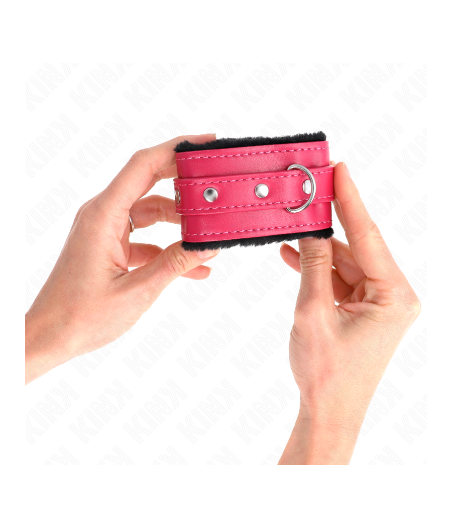 KINK - MUÑEQUERAS FORRADAS PREMIUM NEGRO CON CORREA FUCSIA AJUSTABLE 17-29 CM X 6 CM