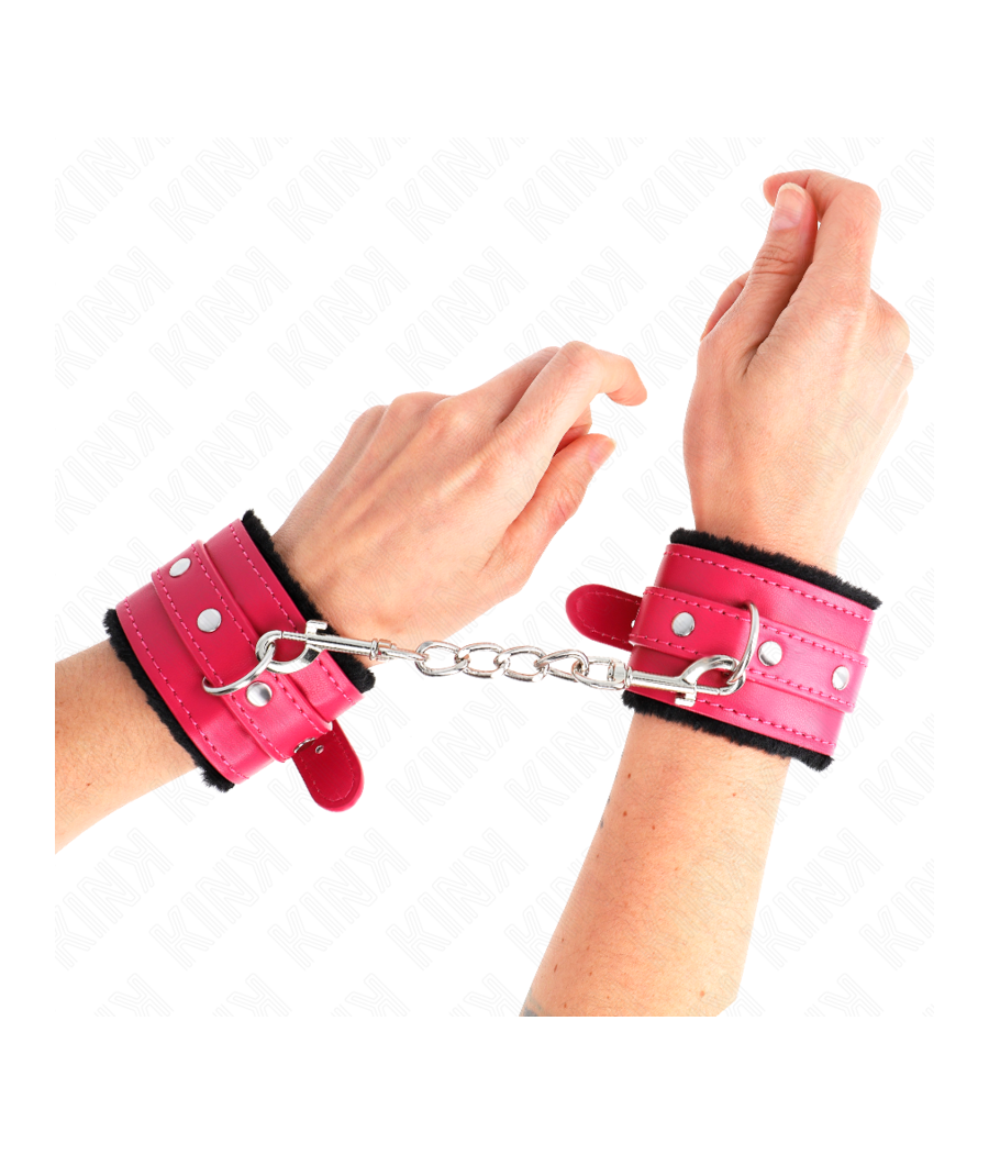 KINK - POGGIPOLSI PREMIUM FODERATI IN PELLICCIA NERI CON CINTURA ROSA LAMPONE REGOLABILE 17-29 CM X 6 CM