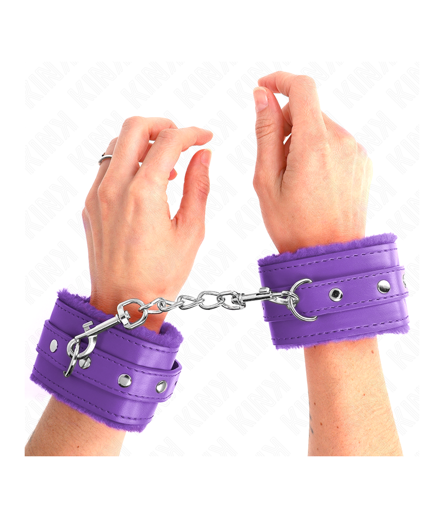 KINK - APPUI-POIGNETS DOUBLÉS DE FOURRURE PREMIUM VIOLET AVEC CEINTURE VIOLET AJUSTABLE 17-29 CM X 6 CM