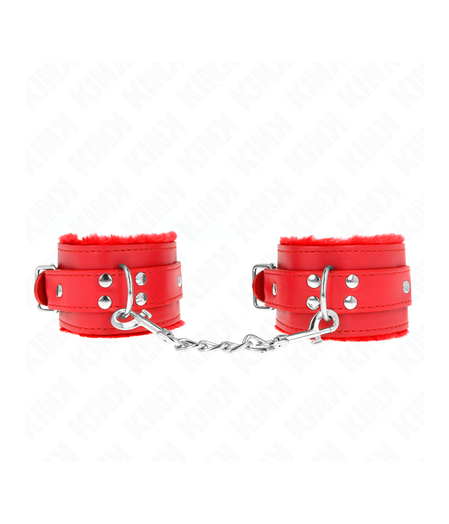 KINK - APPUI-POIGNETS DOUBLÉS DE FOURRURE ROUGE AVEC CEINTURE ROUGE RÉGLABLE 17-29 CM X 6 CM