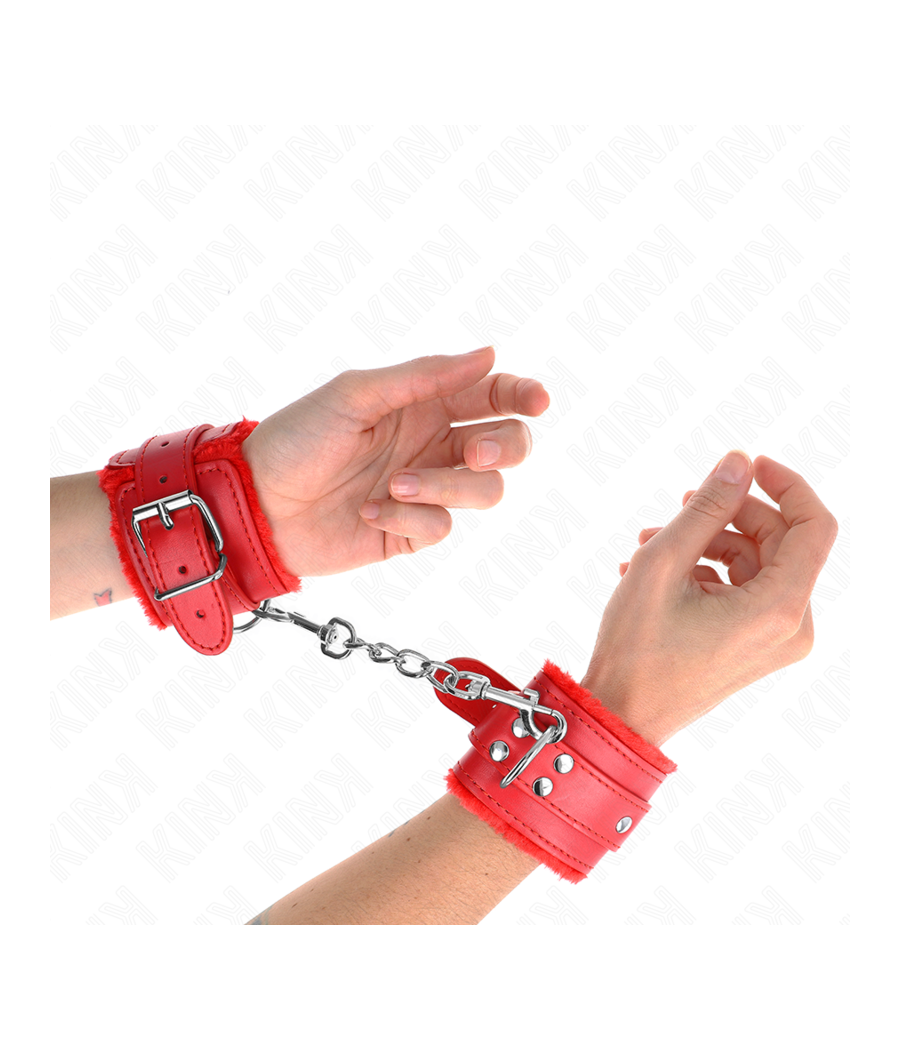 KINK - PELZGEFÜTTERTE HANDGELENKFESSELN ROT MIT ROTEM GÜRTEL VERSTELLBAR 17-29 CM X 6 CM