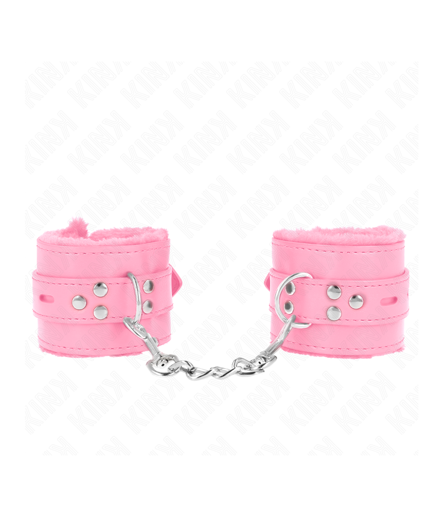 KINK - FUR LINED WRIST RESTRAINTS WITH SQUARE HOLES PINK AND PINK BELT ADJUSTABLE 17-29 CM X 6 CM