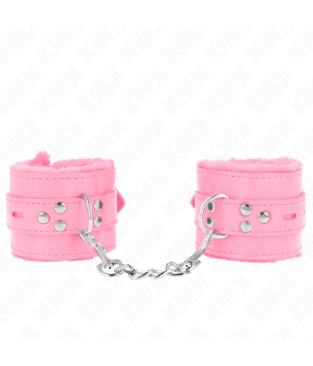 KINK - FUR LINED WRIST RESTRAINTS WITH SQUARE HOLES PINK AND PINK BELT ADJUSTABLE 17-29 CM X 6 CM