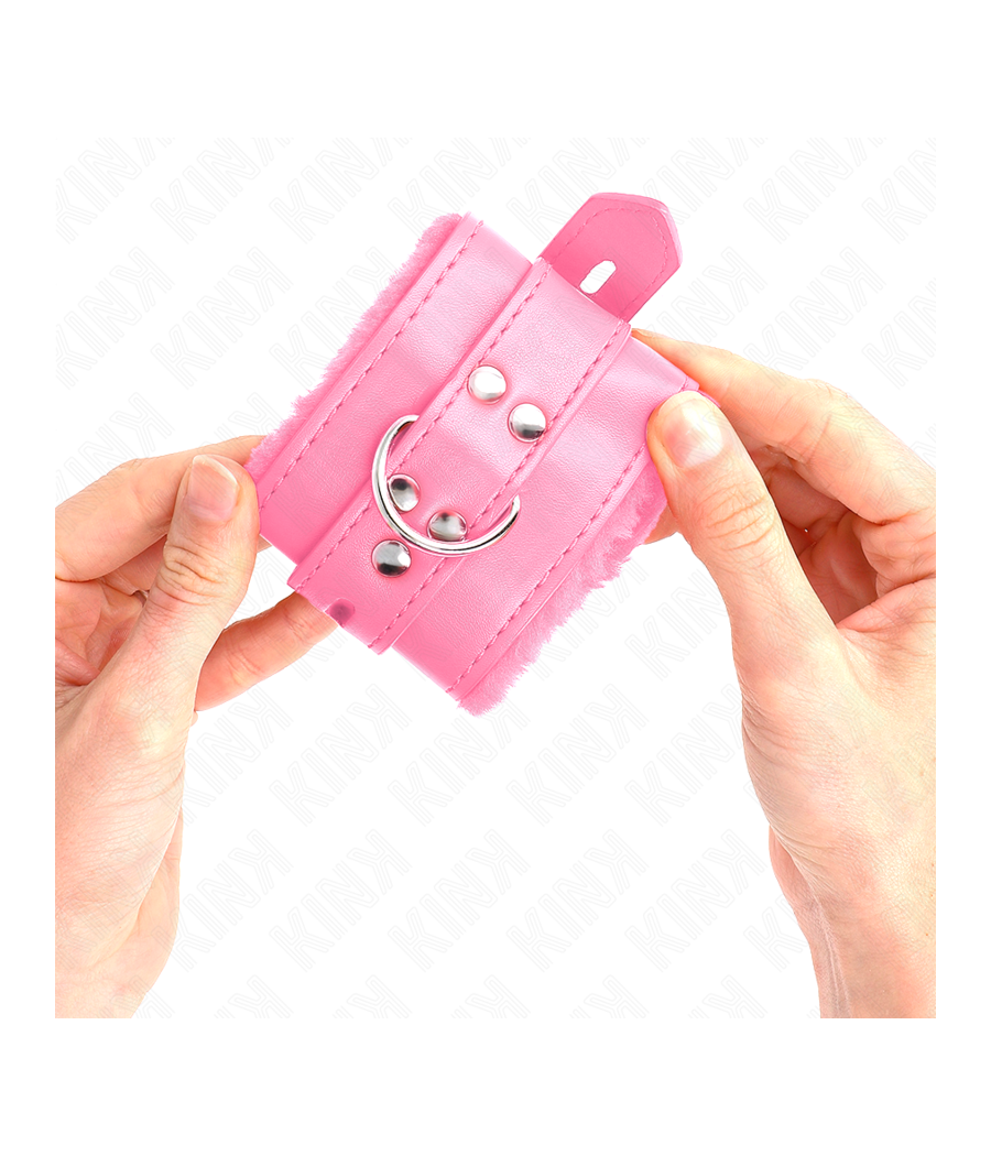 KINK - FUR LINED WRIST RESTRAINTS WITH SQUARE HOLES PINK AND PINK BELT ADJUSTABLE 17-29 CM X 6 CM
