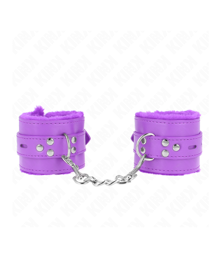 KINK - PELZGEFÜTTERTE HANDGELENKFESSELN MIT QUADRATISCHEN LÖCHERN, LILA UND LILA GÜRTEL, VERSTELLBAR 17-29 CM X 6 CM