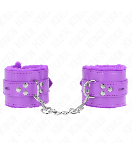 KINK - POLSINI IMBOTTITI IN PELLICCIA CON FORI QUADRI VIOLA E CINTURA VIOLA REGOLABILE 17-29 CM X 6 CM