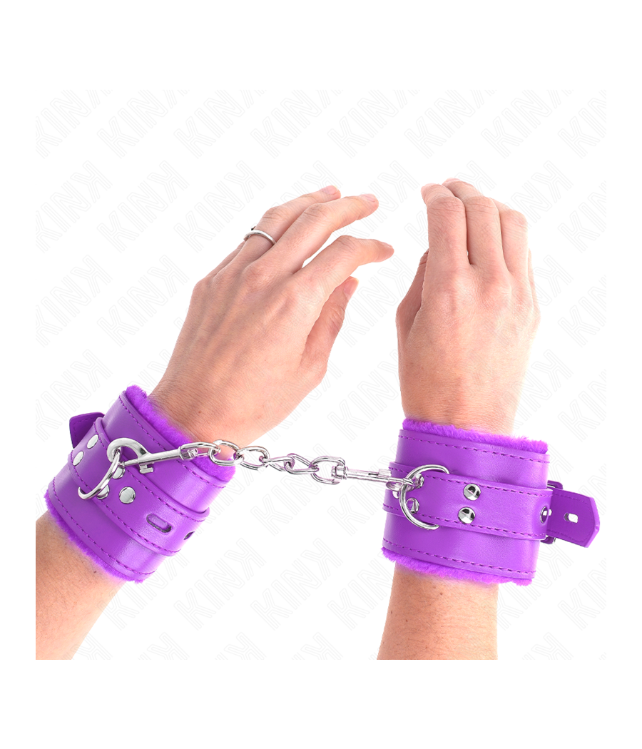 KINK - APPUI-POIGNETS DOUBLÉS DE FOURRURE AVEC TROUS CARRÉS VIOLET ET CEINTURE VIOLET RÉGLABLE 17-29 CM X 6 CM