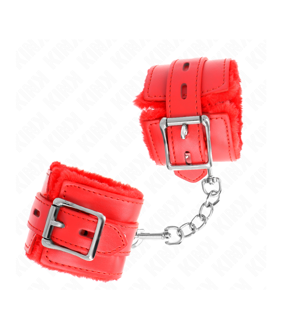 KINK - POLSINI IMBOTTITI IN PELLICCIA CON FORI QUADRI ROSSO E CINTURA ROSSA REGOLABILE 17-29 CM X 6 CM