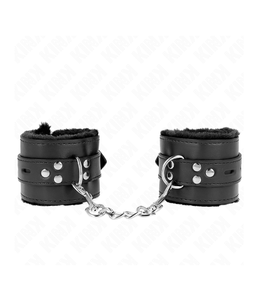 KINK - MUÑEQUERAS FORRADAS CON AGUJEROS CUADRADOS NEGRO Y CORREA NEGRO AJUSTABLE 17-29 CM X 6 CM