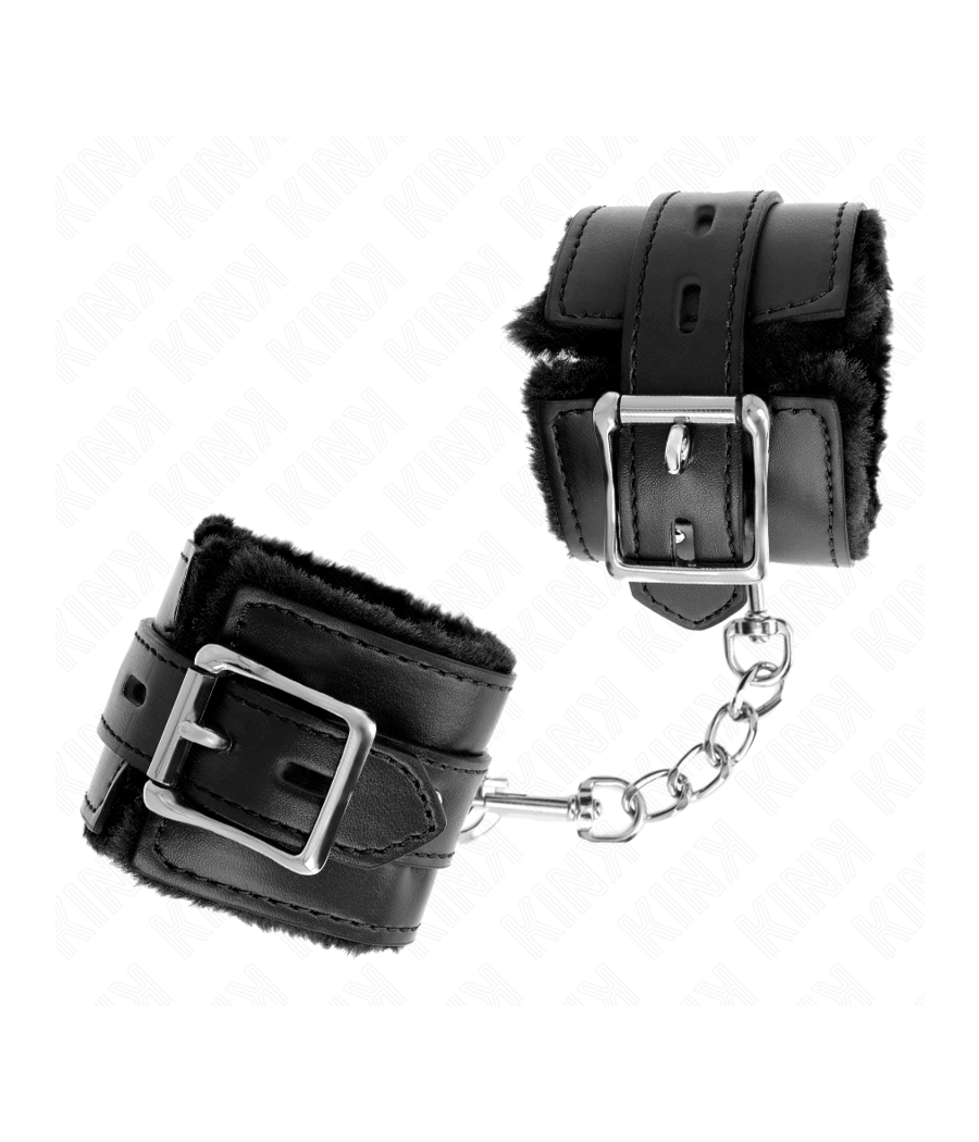 KINK - MUÑEQUERAS FORRADAS CON AGUJEROS CUADRADOS NEGRO Y CORREA NEGRO AJUSTABLE 17-29 CM X 6 CM