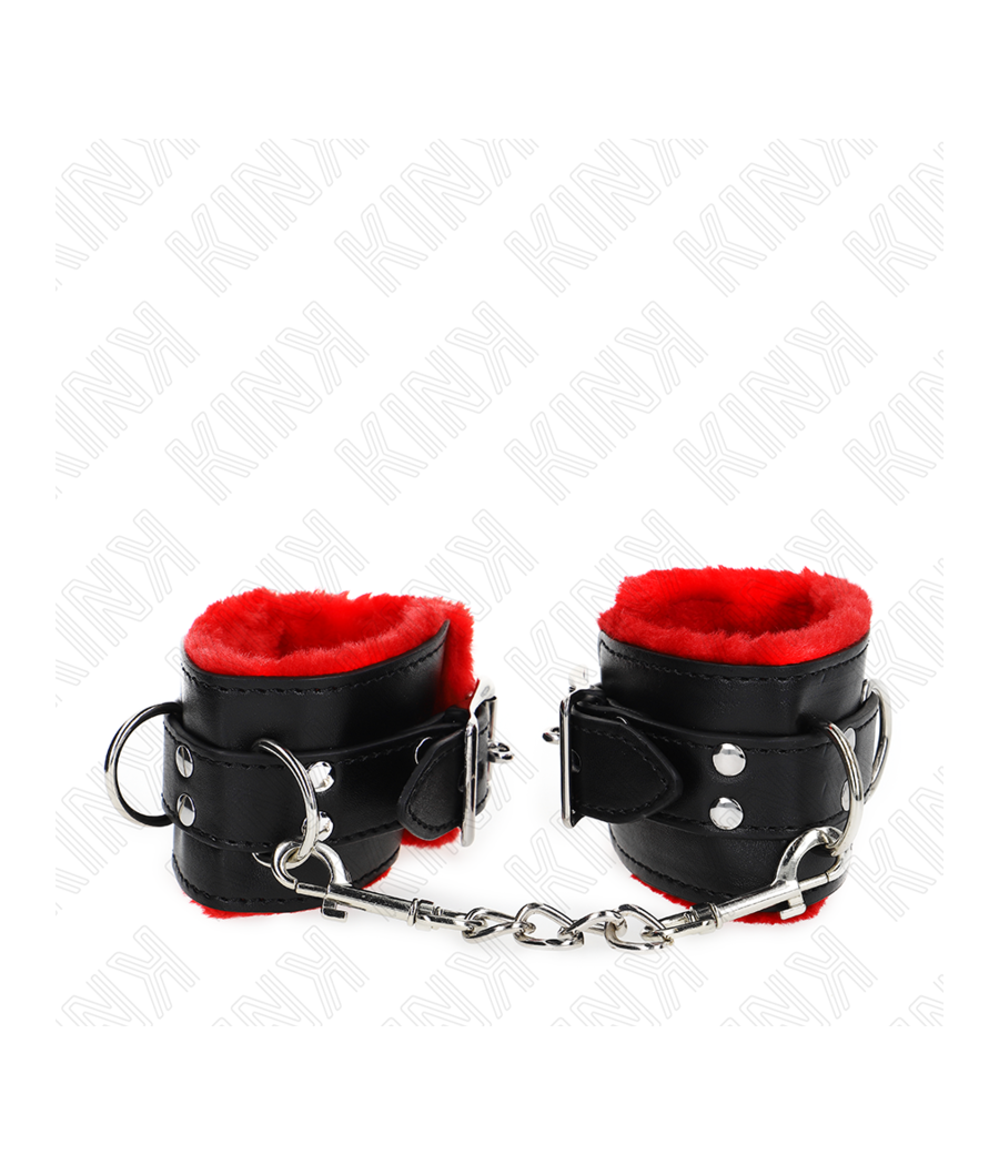 KINK - MUÑEQUERAS FORRADAS CON AGUJEROS CUADRADOS ROJO Y CORREA NEGRO AJUSTABLE 17-29 CM X 6 CM