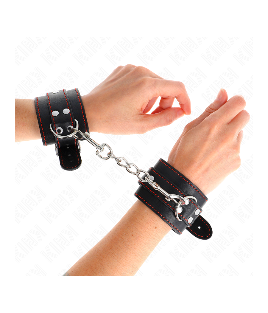 KINK - HANDGELENKFESSELN SCHWARZ MIT ROTEM FUTTER VERSTELLBAR 20-28 CM X 5,5 CM