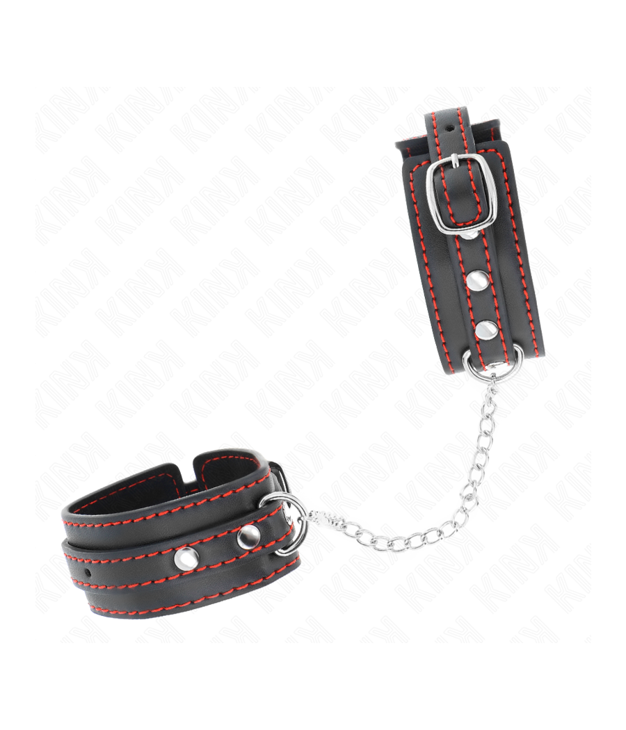 KINK - KLEINE HANDGELENKSFESSELN SCHWARZ MIT ROTEM FUTTER VERSTELLBAR 14-24 CM X 3,5 CM