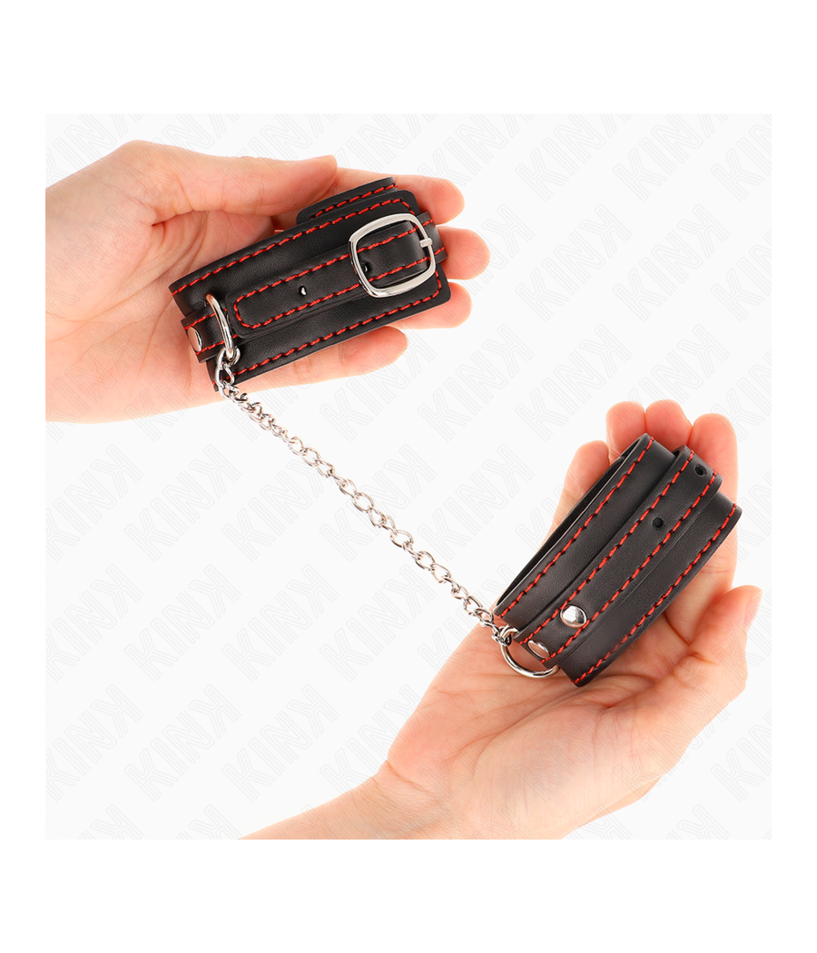 KINK - PETITES RETENUES-POIGNETS NOIRES AVEC DOUBLURE ROUGE RÉGLABLE 14-24 CM X 3,5 CM