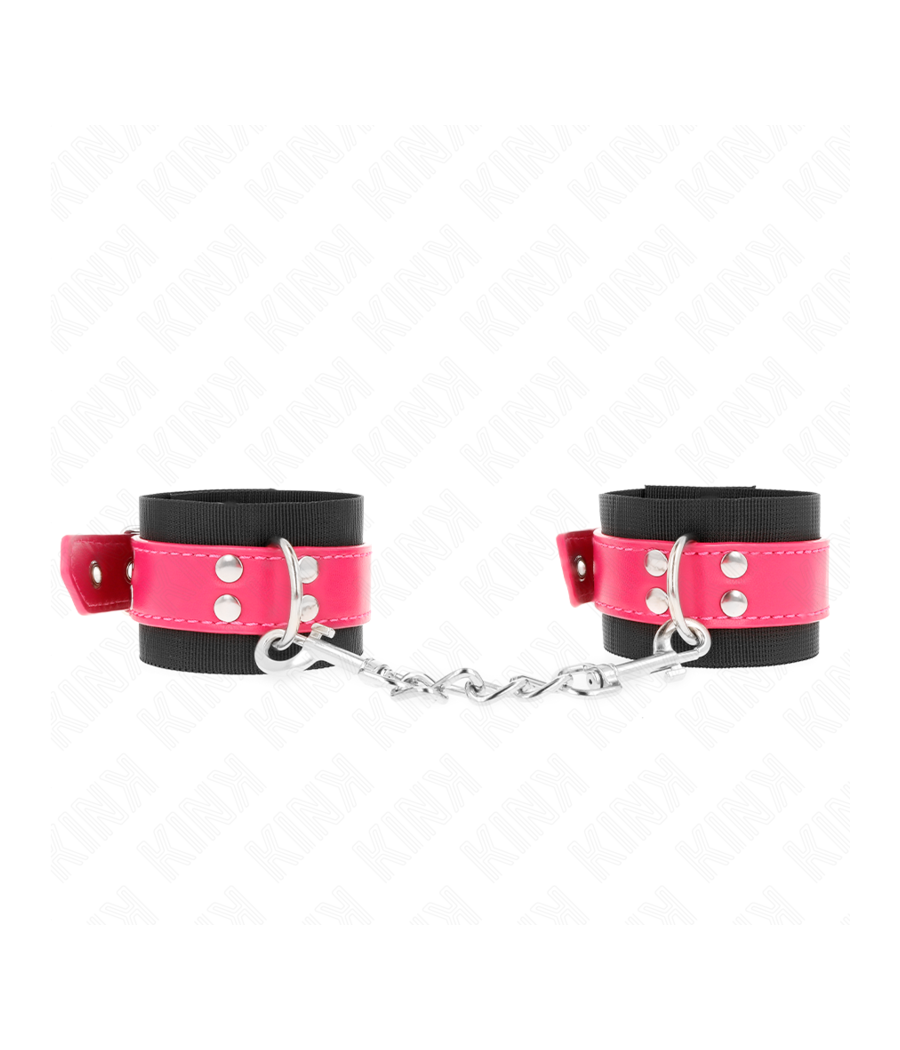 KINK - MUÑEQUERAS DE NYLON NEGRO CON CORREA POLIPIEL FUSCIA AJUSTABLE 19-29 CM X 5.1 CM
