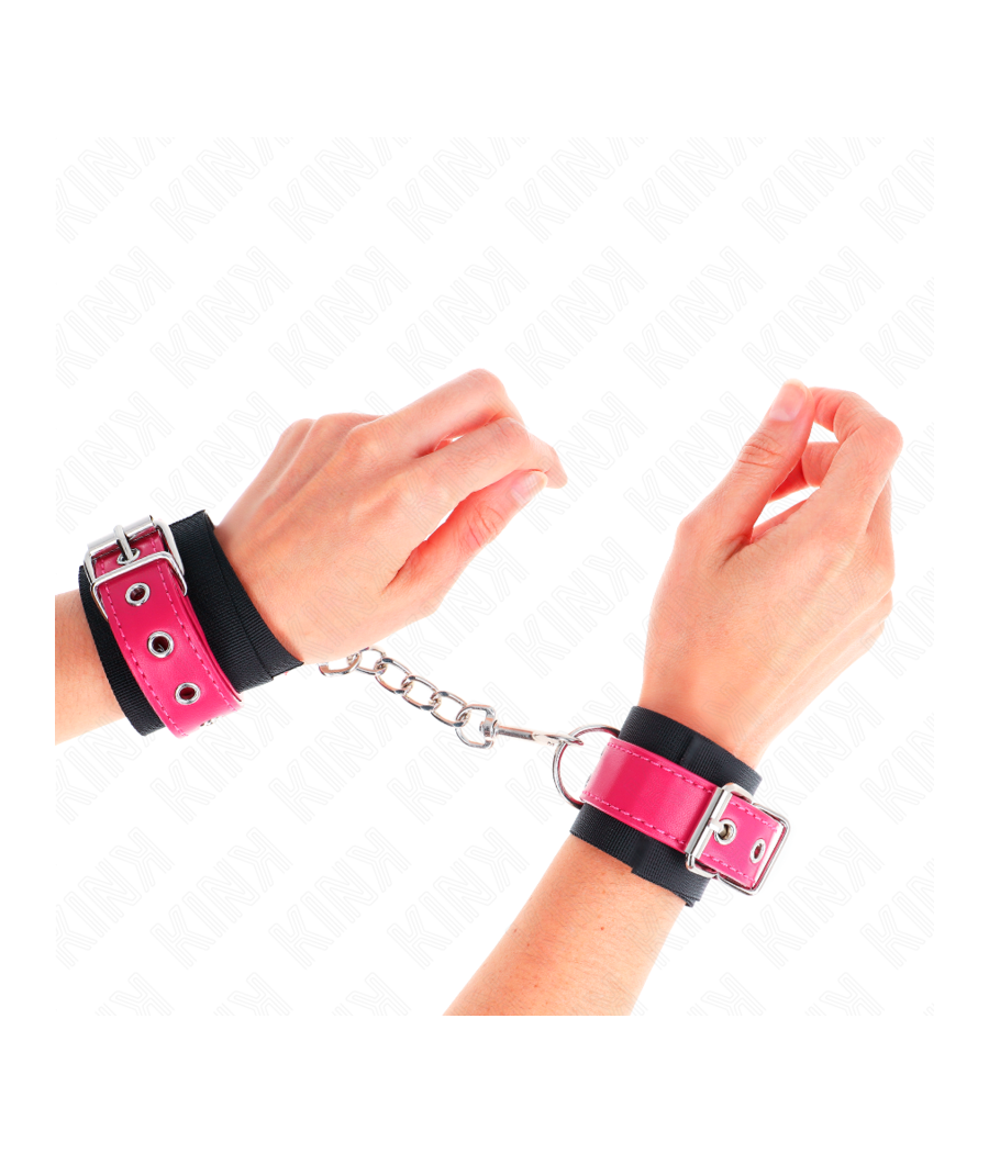 KINK - PUNHOS DE NYLON PRETO COM CINTO DE COURO RASPBERRY ROSE AJUSTÁVEL 19-29 CM X 5,1 CM