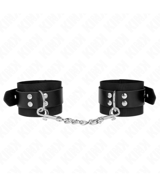 KINK - NYLON WRIST RESTRAINTS BLACK WITH LEATHER BELT BLACK ADJUSTABLE 19-29 CM X 5.1 CM