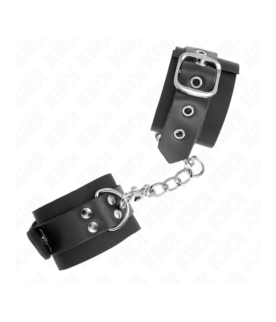 KINK - MUÑEQUERAS DE NYLON NEGRO CON CORREA CUERO NEGRO AJUSTABLE 19-29 CM X 5.1 CM