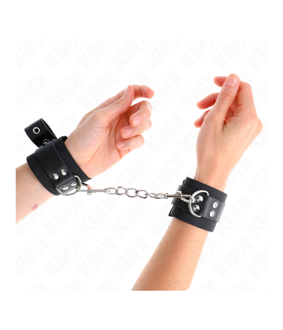 KINK - NYLON WRIST RESTRAINTS BLACK WITH LEATHER BELT BLACK ADJUSTABLE 19-29 CM X 5.1 CM