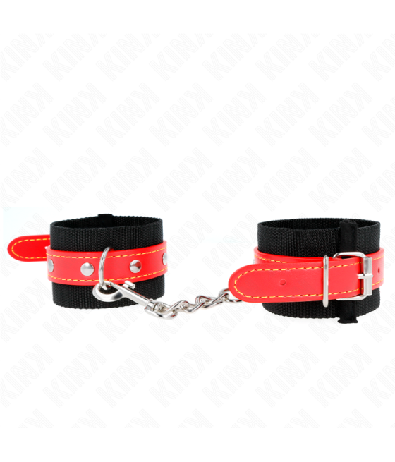 KINK - NYLON WRIST RESTRAINTS BLACK WITH LEATHERETTE RED ADJUSTABLE 19-24 CM X 5.5 CM