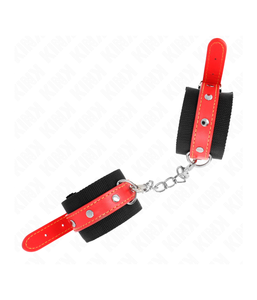 KINK - PUNHOS DE NYLON PRETO COM COURO VERMELHO AJUSTÁVEIS 19-24 CM X 5,5 CM