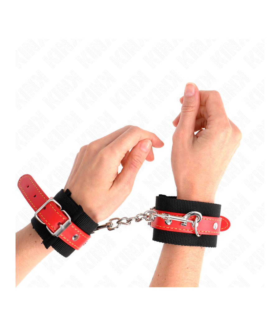 KINK - RESISTENZA DA POLSO IN NYLON NERO CON SIMILPELLE ROSSO REGOLABILE 19-24 CM X 5,5 CM