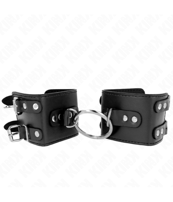 KINK - FESTE HANDGELENKFESSELN MIT RING UND NIETEN VERSTELLBAR SCHWARZ 17-22 CM X 6,5 CM