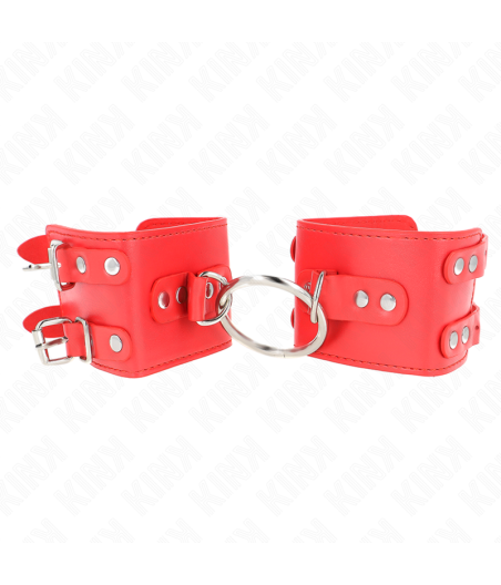 KINK - FESTE HANDGELENKFESSELN MIT RING UND NIETEN VERSTELLBAR ROT 17-22 CM X 6,5 CM