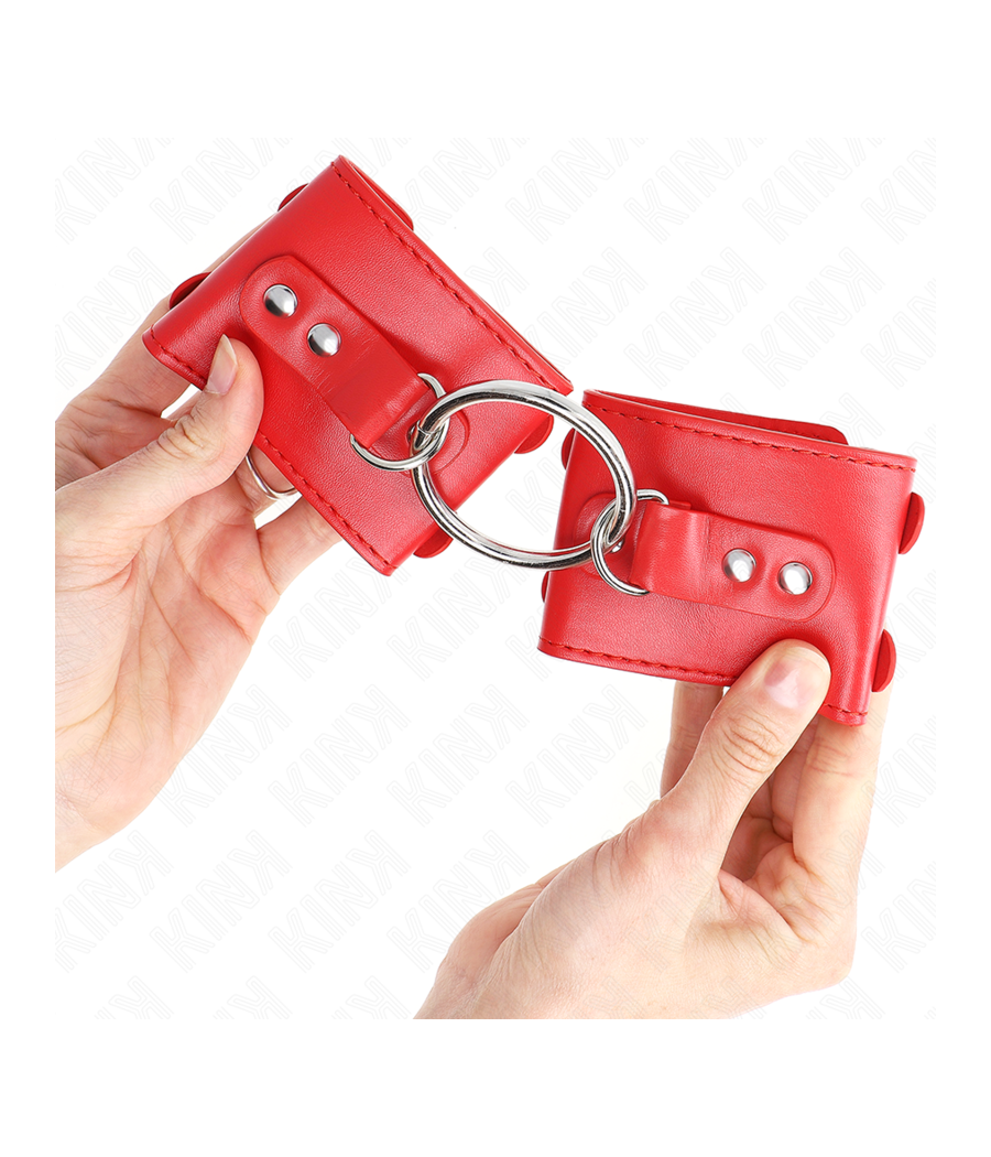 KINK - MUÑEQUERAS FIJAS CON ANILLA Y TACHUELAS ROJO AJUSTABLE 17-22 CM X 6.5 CM