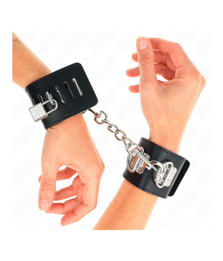 KINK - MULTIPOSITION HANDGELENKFESSELN MIT VORHÄNGESCHLOSS VERSCHLUSS SCHWARZ VERSTELLBAR 16-23 CM X 5,5 CM