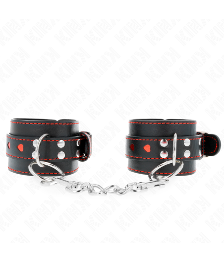 KINK - BLACK WRIST RESTRAINTS WITH RED HEART INLAY ADJUSTABLE 21-28 CM X 5.5 CM