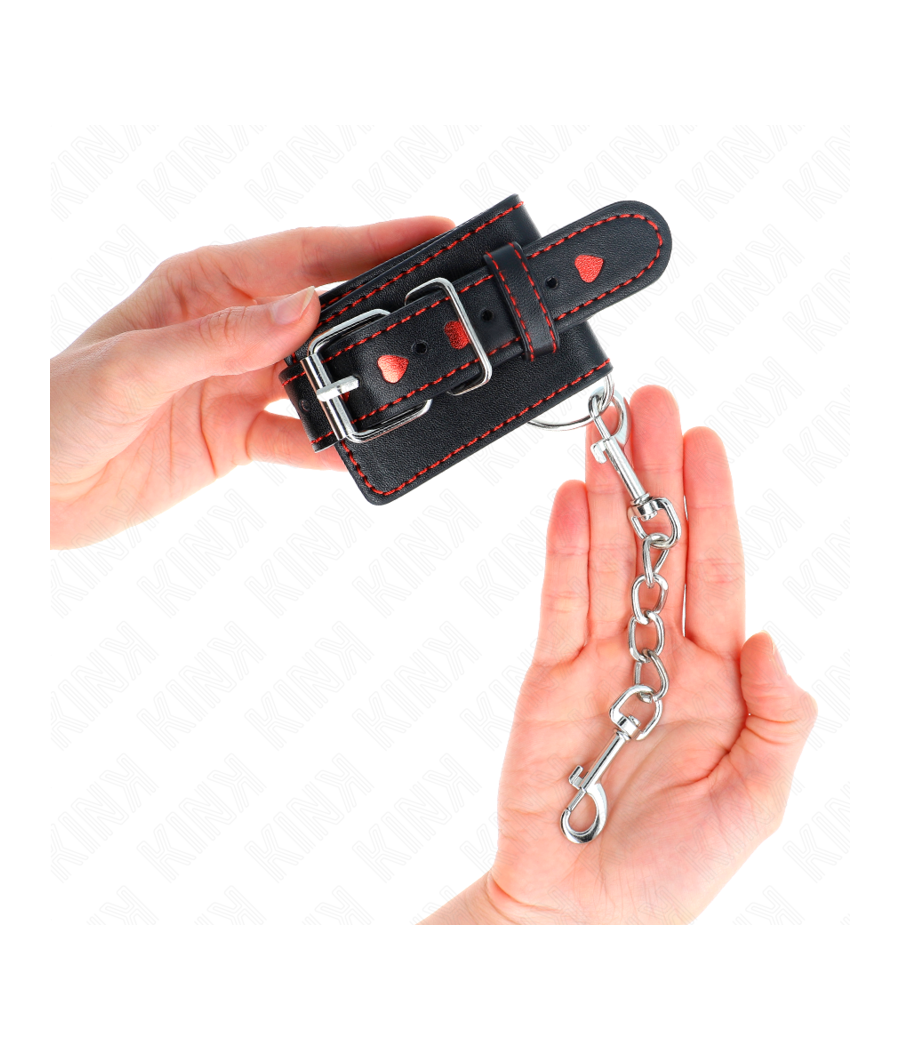 KINK - POLSO NERO CON INTARSIO CUORE ROSSO REGOLABILE 21-28 CM X 5,5 CM