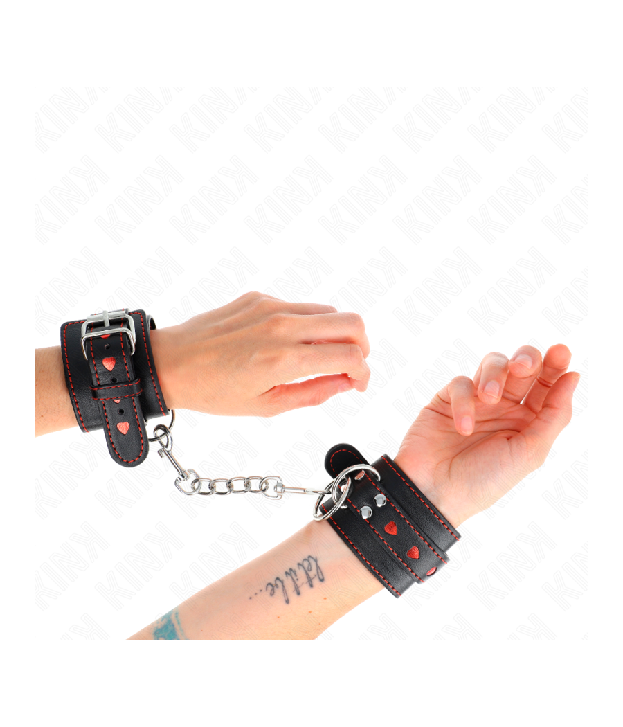 KINK - BLACK WRIST RESTRAINTS WITH RED HEART INLAY ADJUSTABLE 21-28 CM X 5.5 CM