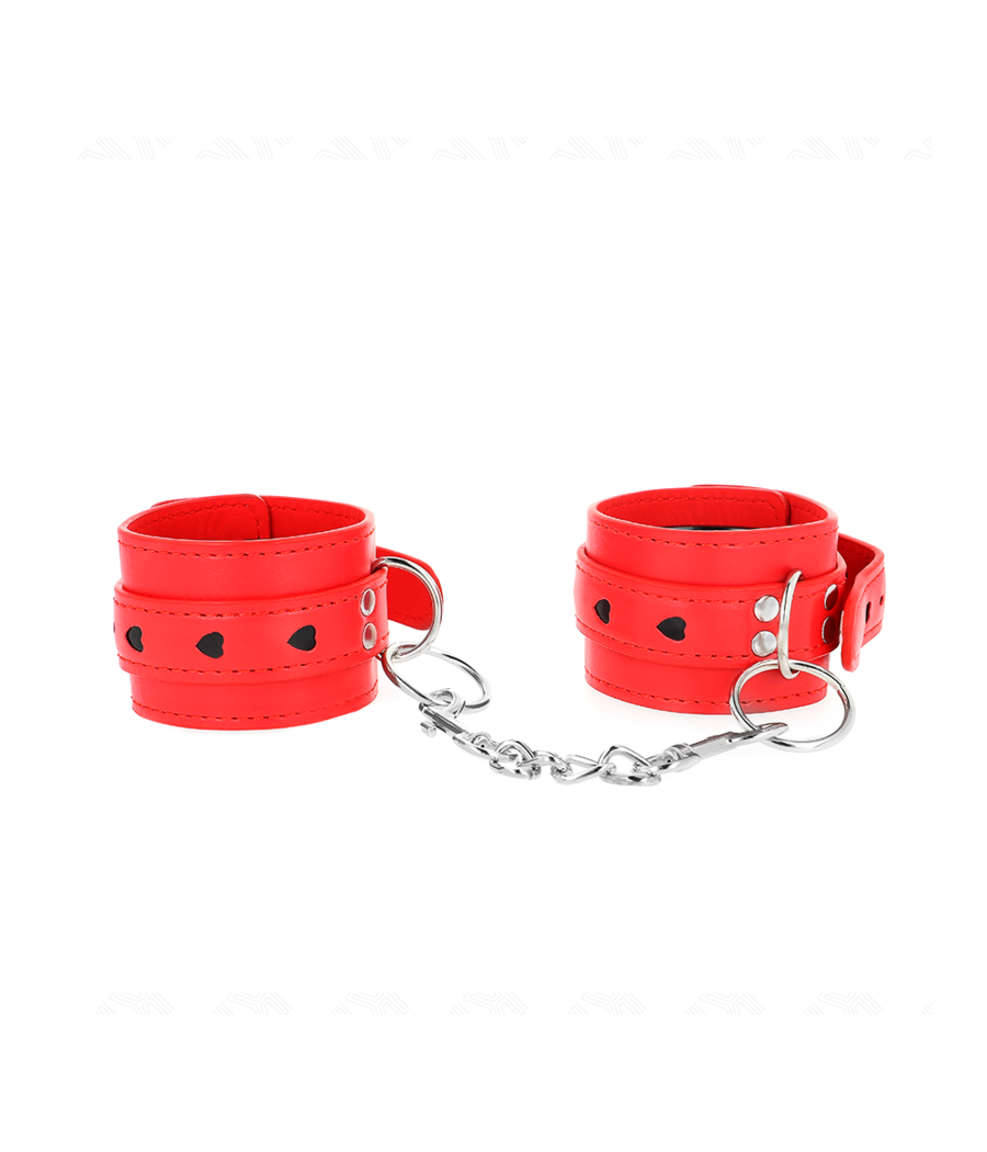 KINK - RED WRIST RESTRAINTS WITH BLACK HEART INLAY ADJUSTABLE 21-28 CM X 5.5 CM
