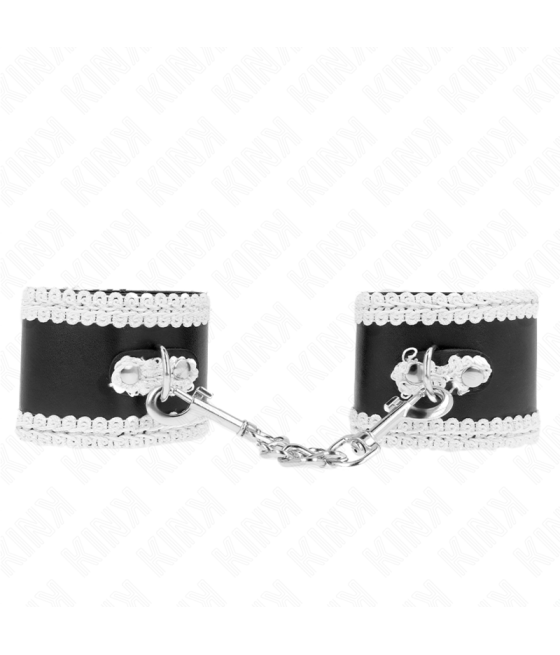 KINK - BLACK WRIST RESTRAINTS WITH WHITE DECORATE LACE ADJSUTABLE 20-23 CM X 5.5 CM