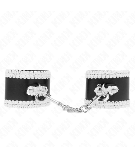 KINK - BLACK WRIST RESTRAINTS WITH WHITE DECORATE LACE ADJSUTABLE 20-23 CM X 5.5 CM