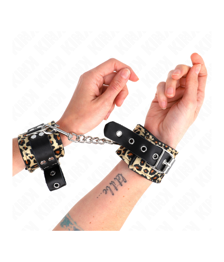KINK - RETENUE-POIGNET EN CUIR VRAI LÉOPARD RÉGLABLE 18-29 CM X 5,5 CM