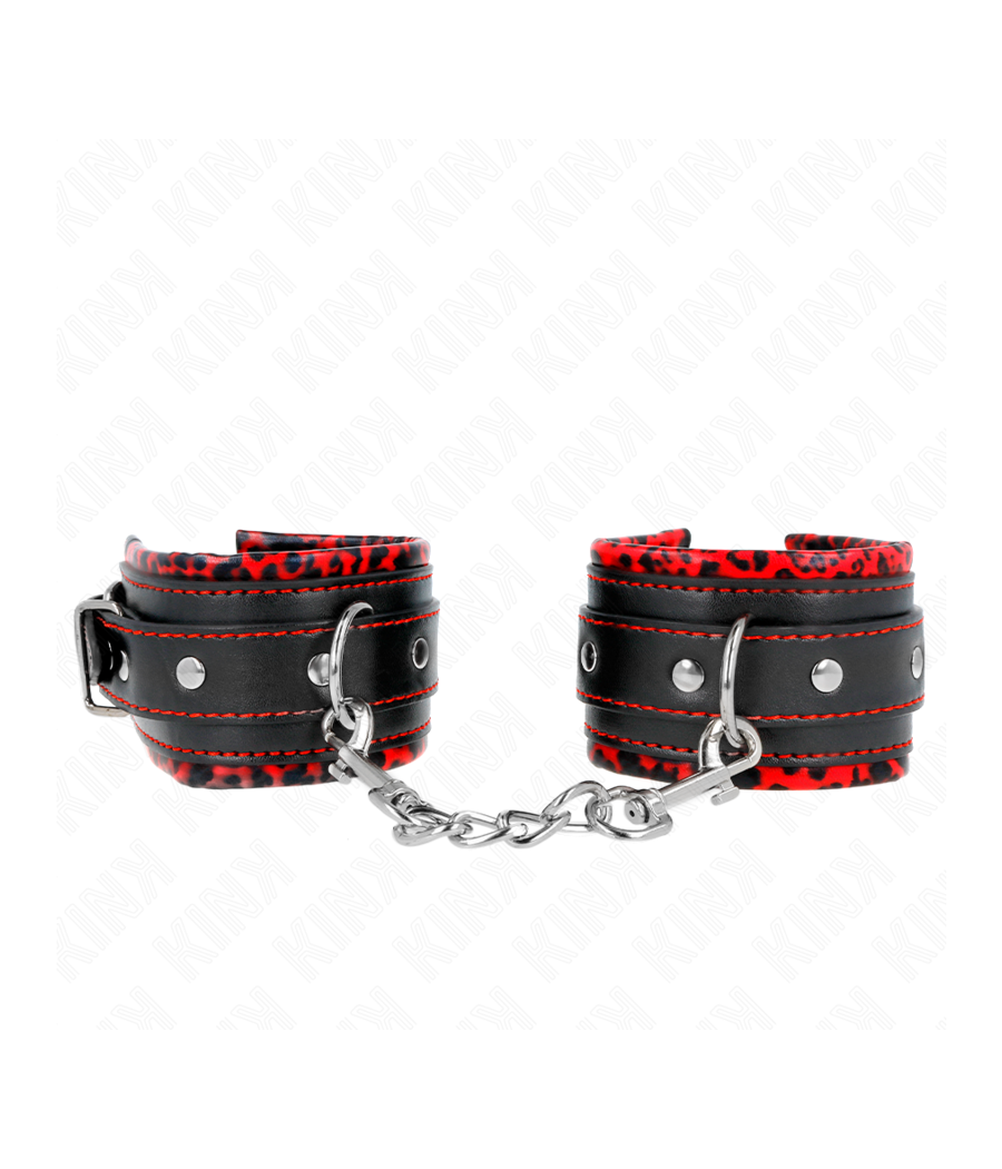 KINK - APPUI-POIGNETS DOUBLÉS DE FOURRURE ROUGE / NOIR RÉGLABLE 17-29 CM X 6 CM