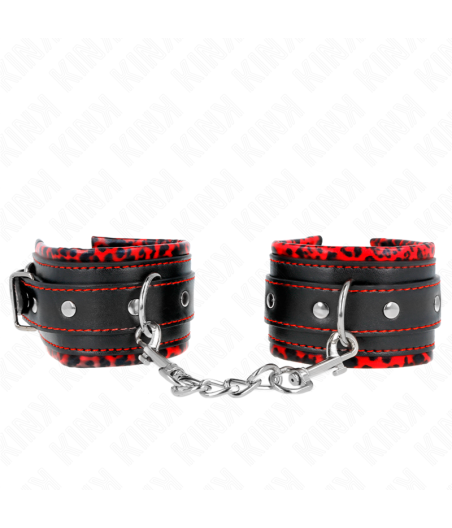 KINK - FUR LINED WRIST RESTRAINTS RED / BLACK ADJUSTABLE 17-29 CM X 6 CM