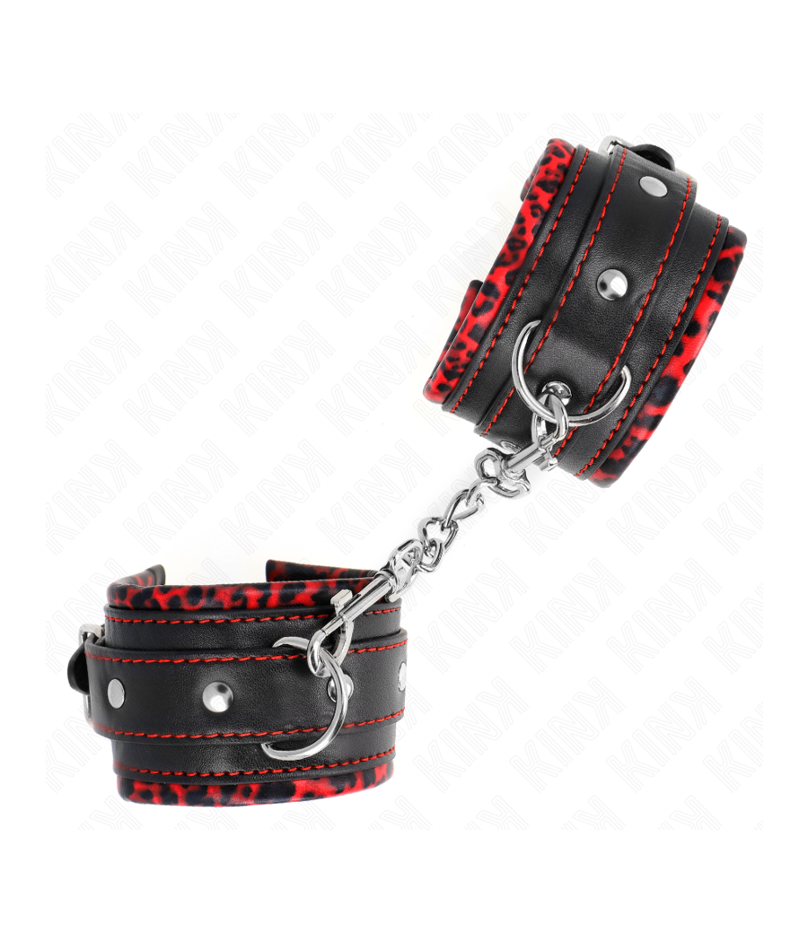 KINK - FUR LINED WRIST RESTRAINTS RED / BLACK ADJUSTABLE 17-29 CM X 6 CM