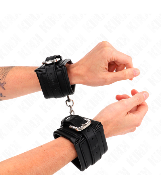 KINK - HANDGELENKFESSELN MIT STRASS-SCHNALLE, SCHWARZ, VERSTELLBAR 25-32 CM X 5,5 CM